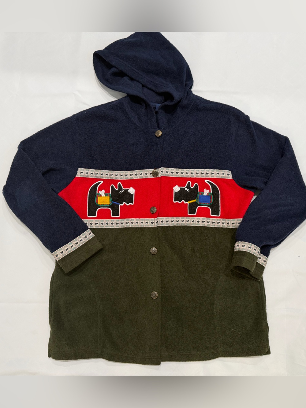 Scottish Terrier Dog Button Fleece Jacket Renee Sport Medium Color Block L  S013